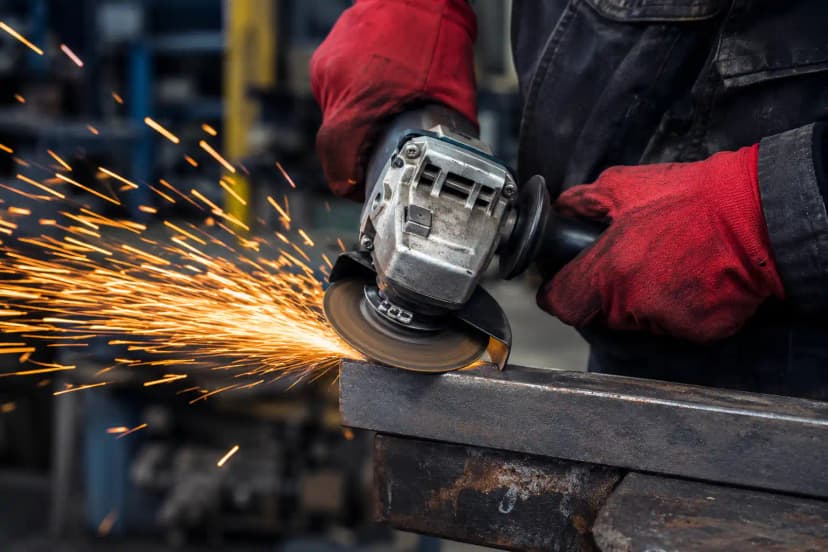 Abrasive wheel training in Basildon showing a worker safely using an angle grinder on metal