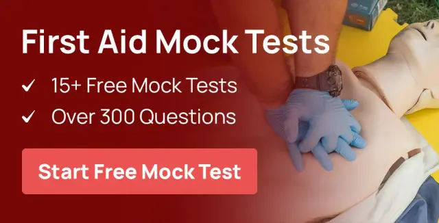 Mock test banner – 15+ free Emergency First Aid at Work practice tests for learners in Cheltenham