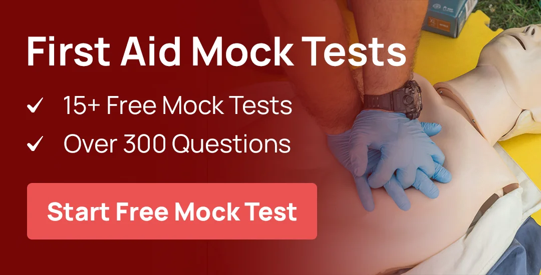 Mock test banner – 15+ free Emergency First Aid at Work practice tests for learners in Romford