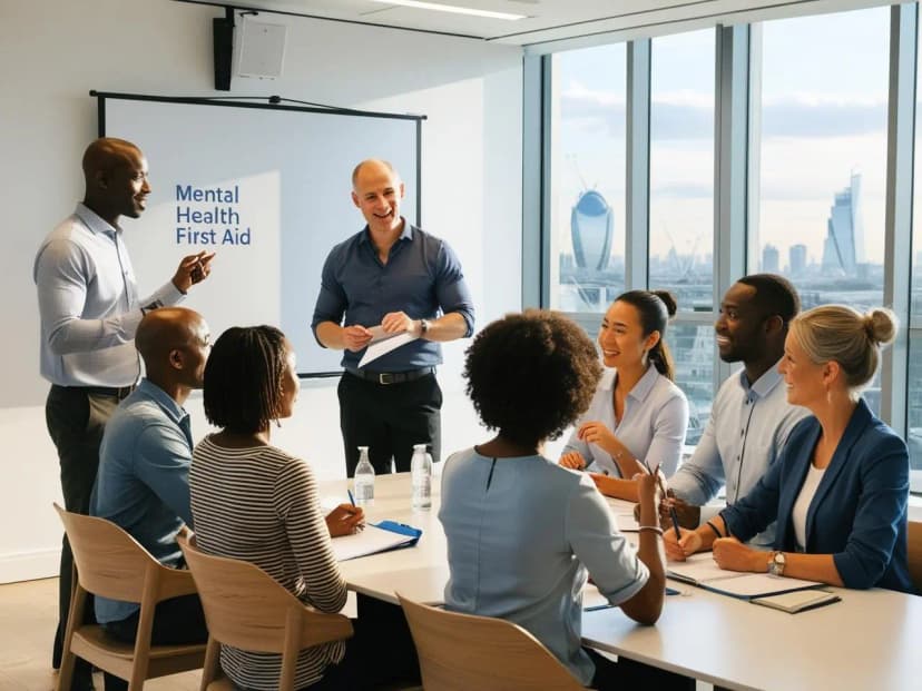 Group attending a Mental Health First Aid course in Ashford workplace setting