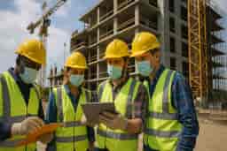 Construction workers wearing safety gear on-site demonstrating Level 2 Health and Safety in the Workplace practices