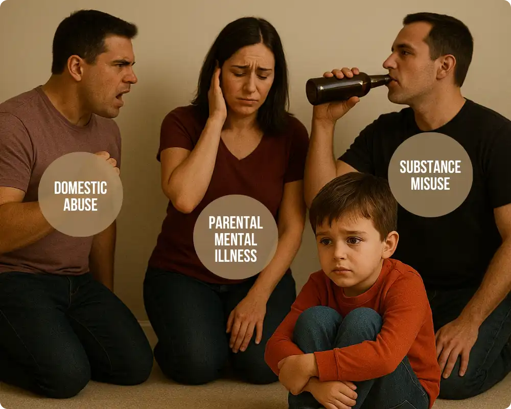 Illustration of the emotional impact of the Toxic Trio on a young child
